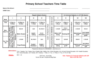 Single primary Teacher Time table