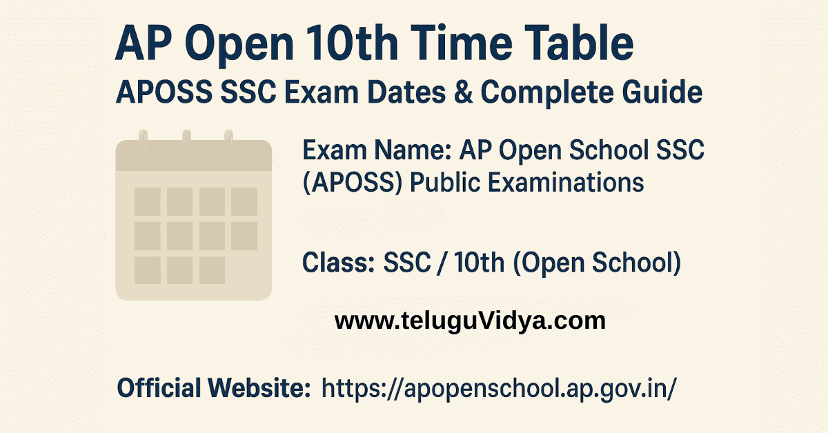 AP Open 10th Time Table 2026 – Complete APOSS SSC Exam Dates Guide